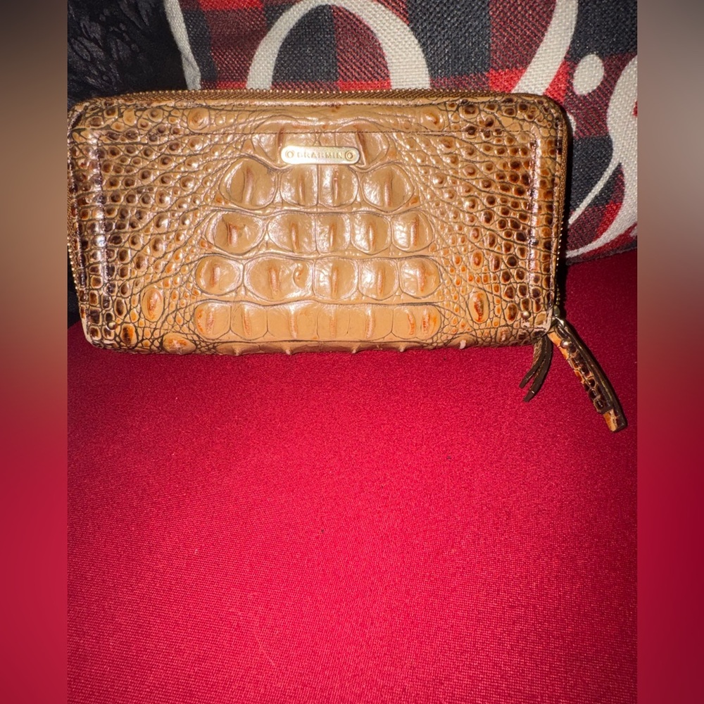 Brahmin Vintage Tan Croc-Embossed Double- Zip Around Wallet Melbourne Collection